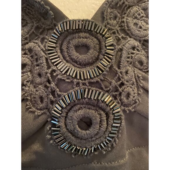 London Times Black Sleeveless Tiered Cocktail Dress Beaded Lace Size 8 - Picture 3 of 9